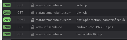 Zoom auf einen Ausschnitt der Liste der Anfragen und Antworten